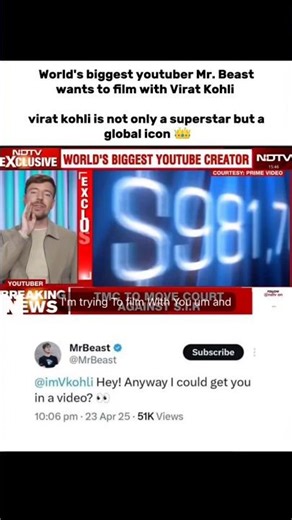World's biggest youtuber Mr. Beast wants to film with Virat Kohli🤯🐐