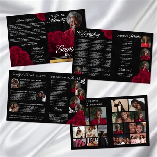 Black & Red Funeral Program Template: 8-page Memorial (canva PDF Download) - Etsy
