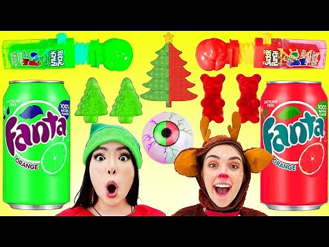 EATING ONLY ONE COLOR FOOD ON CHRISTMAS | RED VS GREEN 24 HOURS CHALLENGE BY CRAFTY HACKS
