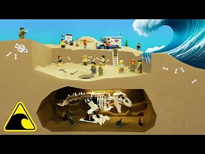 Trapped in an Ancient Dinosaur Cave - Tsunami Lego Dam Breach - Archaeologist Flood Disaster