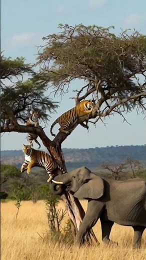 Shows Massive Strength #Elephant Pulls Out #Tree and #Tigers Falling Down! #Wildlife #Africa #Viral