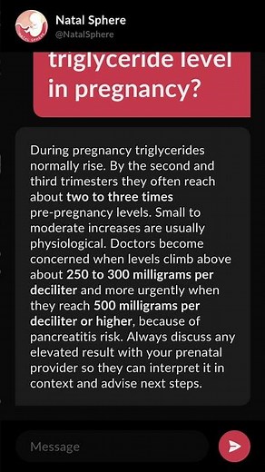 What is a normal triglyceride level in pregnancy?