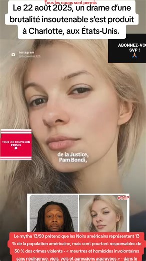 🛑 #URGENT: Le 22 août 2025, un drame d’une brutalité insoutenable s’est produit à Charlotte, aux États-Unis. ⛔️ Iryna Zarutska, jeune réfugiée ukrainienne âgée de seulement 23 ans, a été poignardée à cinq reprises dans un train . Les faits sont glaçants🥹 : assise, sortant simplement ses écouteurs pour apaiser son trajet, elle a été attaquée par un homme assis derrière elle, sans provocation, sans échange, sans raison apparente. Malgré la gravité de ses blessures, Iryna a eu la lucidité d’affro