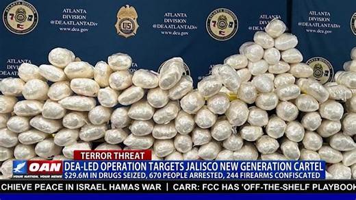 DEA Atlanta announced a week-long operation with 23 U.S. agencies and 7 foreign partners, resulting in 670 arrests, 244 guns seized, and nearly $30 million in drugs taken off the streets. Subscribe to OAN LIVE for more stories like this https://live.oann.com/home.ktv?utm_source=socials&utm_medium=social media&utm_campaign=FB | One America News Network