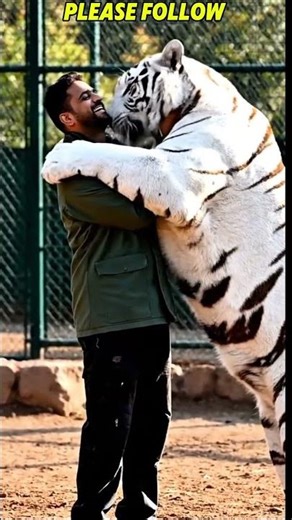 Man Shares a Heartwarming Hug With a Giant White Tiger