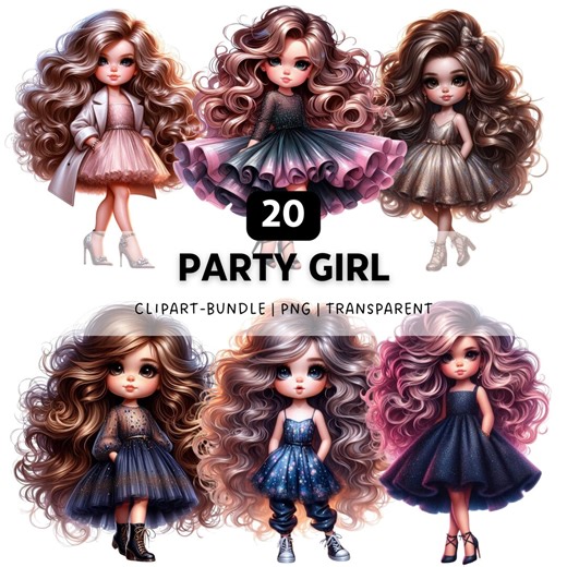 20 Party Girl PNG, Cute Whimsical Woman Clipart Bundle for Sublimation & Crafts - Etsy