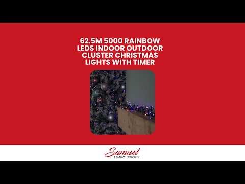 62.5m 5000 LED Christmas Cluster Multi-Action String Lights with Timer in Rainbow