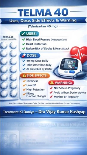 Telma 40 Tablet 💊 | High Blood Pressure Medicine | Uses, Dose & Side Effects #viral #trending #facts