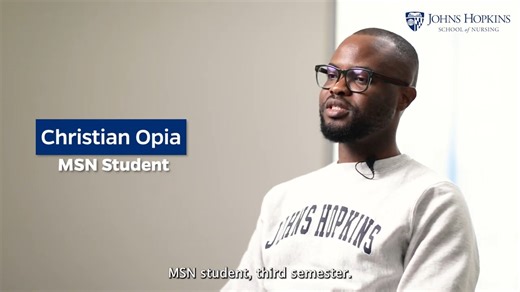 Christian Opia, a student in the inaugural OUTside Track of the MSN (Entry Into Nursing) program talks about his pathway into nursing and unique opportunities that arise through outpatient clinicals. | Johns Hopkins University School of Nursing