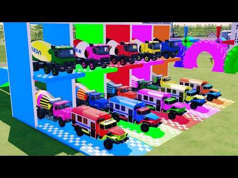 Double Flatbed Trailer Adventure! 🚛 Caterpillar & Volvo Trucks Colorful Farm Hauling Fun