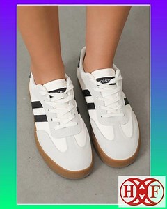 White Striped Lace-up Flat Sneakers