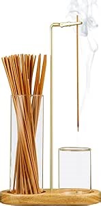 2 in 1 Incense Holder for Sticks, Anti-Ash Flying Incense Burne with Glass Ash Catcher and Incense Sticks Organizer for Meditation Yoga Spa Home Decor (Light Base)