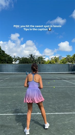 How to hit the sweet spot in tennis: 1. Hit the ball in front: having the ball in the right position is crucial for hitting the sweet spot. 2. move your feet and get behind the ball: foot work is one of the most important elements in tennis, without it you won’t be able to adjust and position yourself in the right spot 3. open the racquet before the ball bounces: timing is everything, especially if the ball is coming quick, so make sure you’re ready for it. Hope that helps 👌🏻 | twinsofmiami