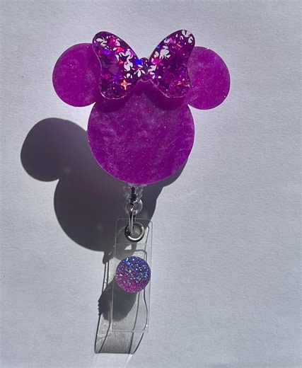 Yellow Mouse Resin Badge Reel | Glitter Bow ID Holder for Nurses, Healthcare, Theme Park - Etsy