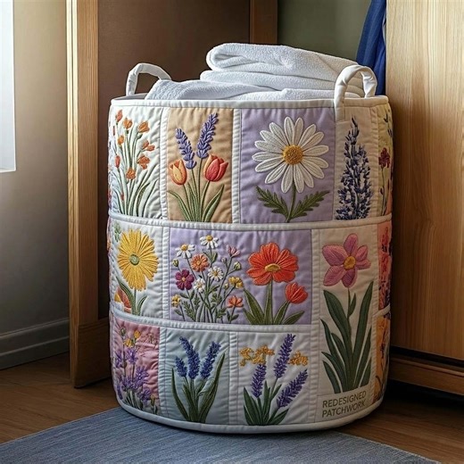 Floral Patchwork Laundry Room Hamper, Quilted Dirty Clothes Basket, Farmhouse Washing Room Organizer Gift for Mom - Etsy