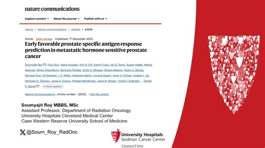 Prognostic tool evaluated for early treatment decisions for metastatic hormone-sensitive #ProstateCancer. Soumyajit Roy, MD University Hospitals joins Neeraj Agarwal, MD, FASCO Huntsman Cancer Institute sharing research on the NADIR prognostic model, which predicts early PSA response in #mHSPC patients receiving ADT plus ARPI. #WatchNow > bit.ly/4qm1VyL | UroToday