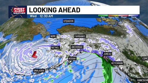 Snow chances are set to increase across Southcentral into Tuesday, with high winds moving into the Aleutians. Meteorologist Aaron Morrison has a look at the week ahead and what you need to know. | Alaska's News Source