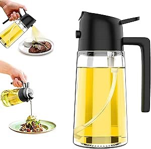 Oil Dispenser Bottle for Kitchen,2 in 1 Oil Dispenser and Oil Sprayer,450ml Olive Oil Dispenser Bottle,with Comfortable Handle Design for Barbecue, Air Frying Pan, Oven and Steak Frying