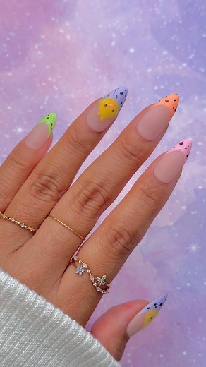 Cute & Fluffy Fuzzy Chick Easter Egg Nails 🐣🌈✨ These fuzzy pastel cuties are giving springtime magic 🐰 Comment “FLUFF” to the 🔗 for everything you need to recreate this look! ⭐️ Save & share for Easter nail inspo! 💅 Using @daily_charme: 🌈 J08 Ballerina 🌈 602 Baby Chicks 🌈 N21 Born to be Purple 🌈 N23 Main Character Pink 🌈 N24 Orange You Sweet 🌈 N26 Lime of My Life 🌈 G25 Obsidian Crush 🌈 Velvet Matte Top Coat 🌈 Diamond Shine Top Coat 🌈 4-in-1 Multi Dotting Tool Pen 🌈 Nail Art Velve