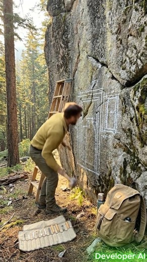 Transforming a Giant Granite Rock into a Hidden Forest House #stonecarving #offgridliving