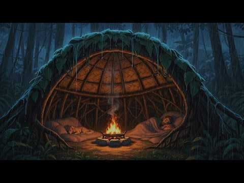 CAMPING IN THE HEAVY RAIN 🌧️ Building a Survival Shelter While Rain Won’t Stop