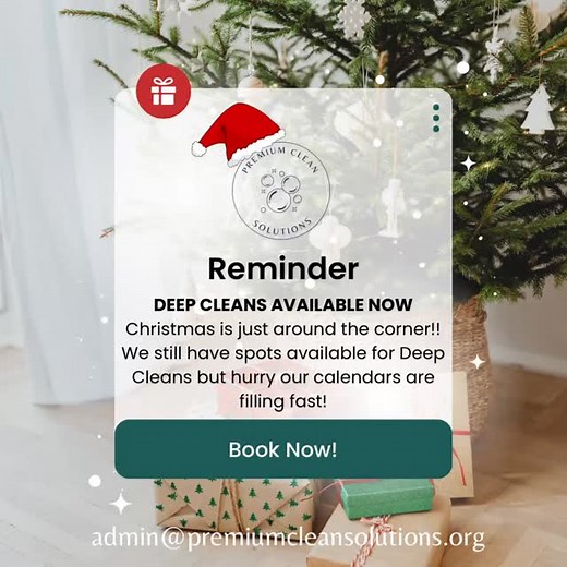 Have you entered in our Christmas Deep Clean Giveaway on our previous post? 🎁🎅🏼 Can’t wait to see if you win? Or you just don’t want to miss out? Book your Deep Clean with us now and have your home sparkling before Christmas! ✨ Get in early before our calendar fills up!! Spots are going fast! 🧹💨 | Premium Clean Solutions