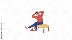 Animated frostbite. Winter hazards. Leg injury. Full body flat person on white background with alpha channel transparency. Colorful cartoon style HD video footage of character for animation