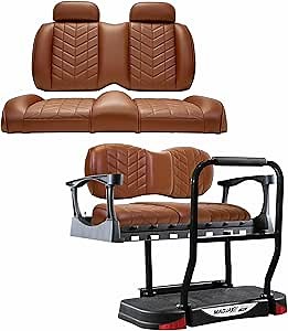 MADJAX Aviator Golf Cart Seat Cushion Kit with Genesis 300 Rear Seat Kit Compatible with Club Car Precedent, Tempo & Onward Models | Front & Rear Premium Seat Back & Bottom Assemblies | Coffee