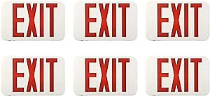 LED EXIT Light Combo Exit Sign Commercial Emergency Lighting Fixtures with Backup Battery,UL Listed,Rounded Square,Universal Mounting,for Corridor Hallway,Single Face Red Letters,6 Pack