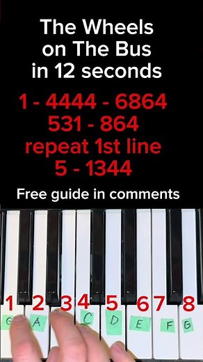 The Wheels On The Bus Go Round and Round Easy Piano Lesson for Beginners (Simple 1 Hand Tutorial)