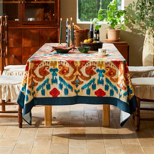 Linen Aztec Tablecloth, Colorful Indian Block Print, Custom Size - Etsy