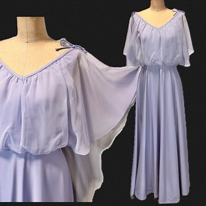 VINTAGE 60s 70s pastel lavender prom‎ gown formal garden party dress chiffon