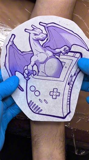 Charizard Gameboy tattoo. Book your next tattoo with me hit tha book now button. #pokemon #tattoo #anime #texas #corpuschristi