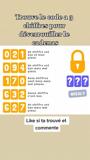 Trouve le code a 3 chiffres pour déverrouiller le cadenas #trouvelasolution #jeux #code #cadenas #enigme