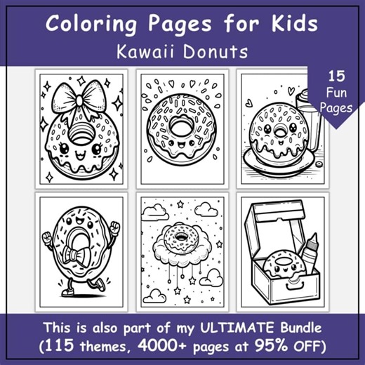 Kawaii Donuts Coloring Pages for Kids | Fun Printable Coloring Activity