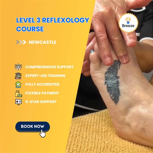 📍NEWCASTLE: Want to stand out from other therapists? Add Reflexology. This Level 3 course shows you how to deliver professional treatments that instantly increase your value as a therapist. You learn the skill. You offer it. Clients book it. Book your space in Newcastle today. 🤩 | Breeze Academy