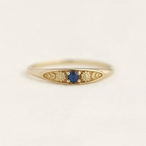September Birth Ring, Birthstone Ring, Birthflower Ring, Gemstone Ring, Sapphire Ring, Gold Ring, Signet Ring, Stacking Ring, Gift Idea - Etsy