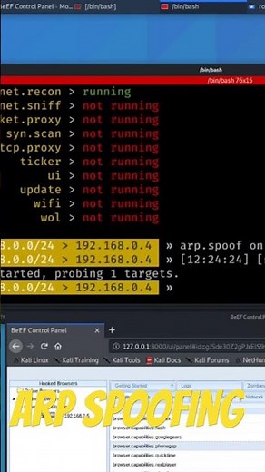 ARP spoofing on VM machine using BEEFhook js #cybersecurity #pentesting #ethicalhacking