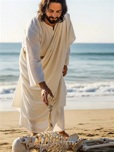 Jesus Revives Skeleton to Life on Sunny Beach ✨🦴 Epic Miracle of Resurrection ✝️ #Jesus #Resurrection #ChristianTikTok #Miracle #JesusChrist