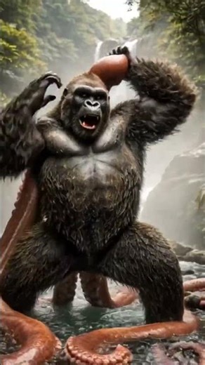 Gorilla vs octopus fight #shorts