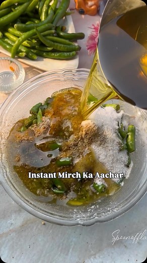 Suhas Nigam/ Dr. Sakshi Nigam 🧿 on Instagram: "INSTANT Mirch ka aachar ❤️ Perfect for lunch and dinner to have it with paratha or rice ❤️ Share it with someone who will love it Ingredients 250gm hari mirch 2 tbsp Kali Rayi 2 tbsp Peeli rayi 2 tbsp Sauf 1 tbspDana methi 100 ml sarso ka tel 1 tbsp ( lal mirch powder, namak, dhaniya powder, Haldi powder) #spoonofflavours #food #easyrecipes #recipes #tasty #eeeeats #trendingreels #viralvideos #mirchkaachar #achaar #pickle"