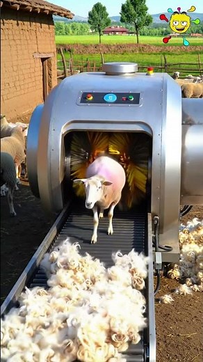 Sheep walks through an automatic shearing machine. #farming