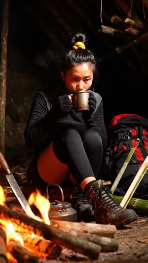 Built a Hidden Forest Shelter Inside a Giant Tree