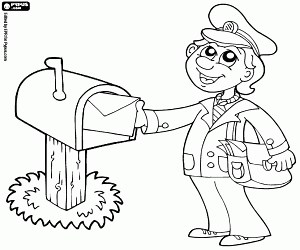 Postman and the delivery of a letter coloring page printable game