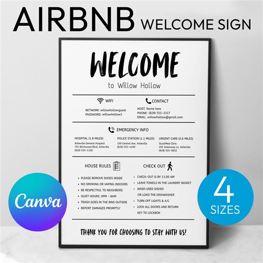 Airbnb Welcome Sign Template: Vacation Rental House Rules, Wifi (canva Editable, Digital Download), Bnb Welcome, Bnb Host Sign - Etsy Australia
