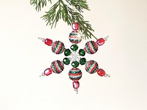 Snowflake Christmas Ornament Rhinestone Red and Green (S87) - Etsy