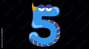 2D Animation of Cartoon Number Five With Facial Expression Isolated On Transparent Background
