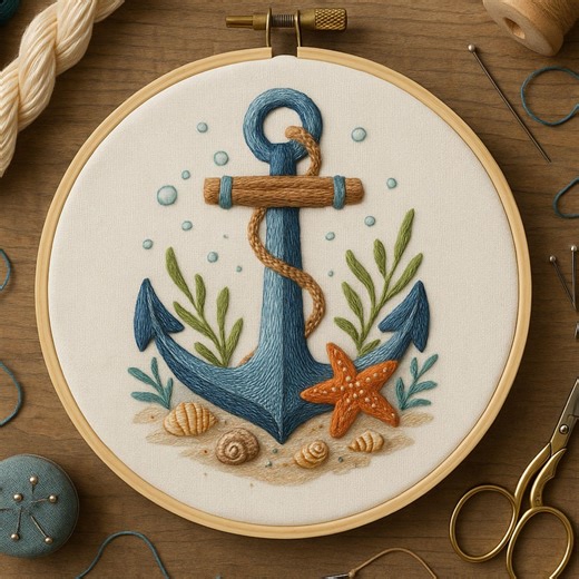 Coastal Anchor Embroidery Pattern | Nautical Beach Design (PDF Pattern) - Etsy