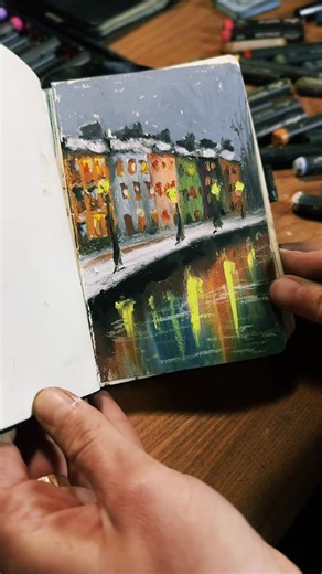 JulyCHE | ХУДОЖНИК | АРТ-ПРОВОДНИК | Скетч 10-минутка ⌛️ Масляная пастель в городском зимнем пейзаже 😍 #oilpastel #маслянаяпастель #drawing #sketch | Instagram