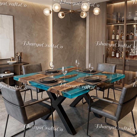 Metallic Green Epoxy Resin Dining Table, Custom Natural Wood Live Edge Kitchen Table, Luxury Turquoise River Table, Handcrafted - Etsy